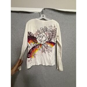 Y2K Custo Barcelona Shirt Womens S White Pedal Power Bike Long Sleeve STAIN